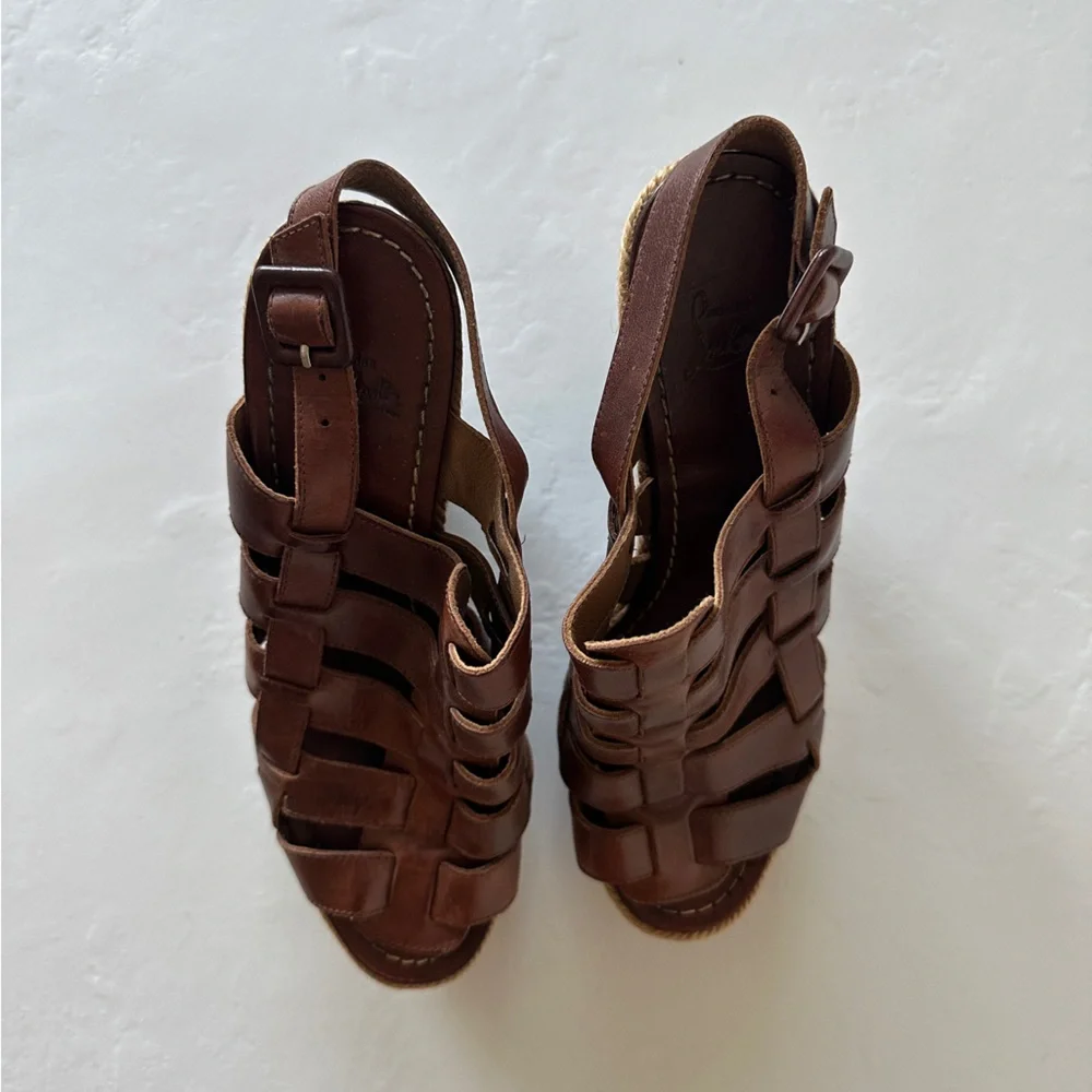 Christian Louboutin Leather Caged Espadrille Wedge Sandals | Size 38